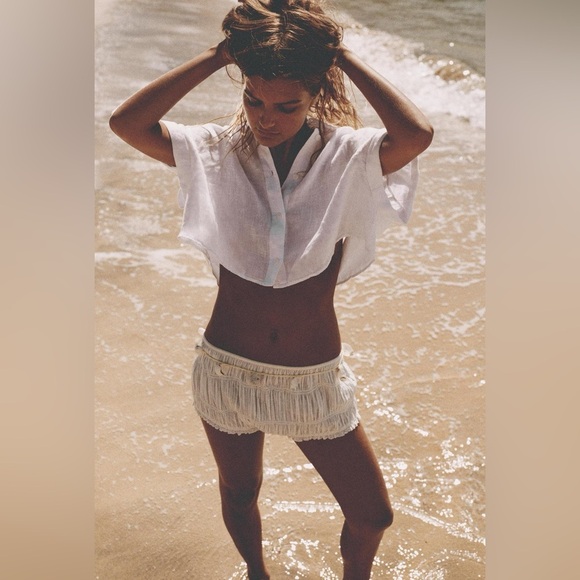 ZARA NWT Cropped 100% Linen Shirt Size M - Picture 2 of 9